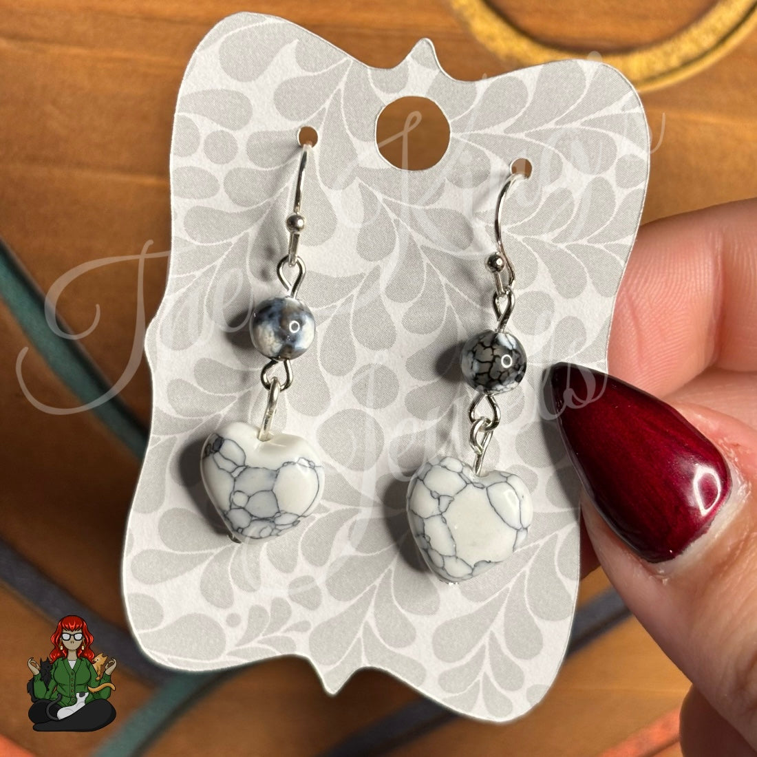 Katie - White Howlite Heart Earrings!