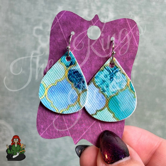 Rose - Teal & Lavender Teardrop Faux Leather Earrings!