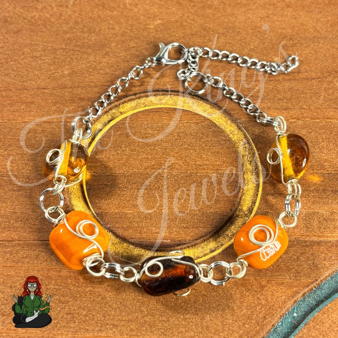 Jessica - Wire Wrapped Orange Glass Bead Bracelet!