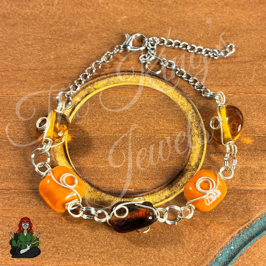 Jessica - Wire Wrapped Orange Glass Bead Bracelet!
