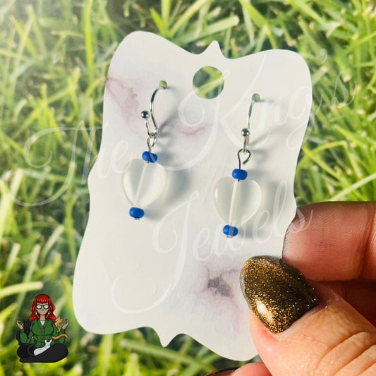 Melissa - White Selenite Heart Blue Bead Dangles Earrings!