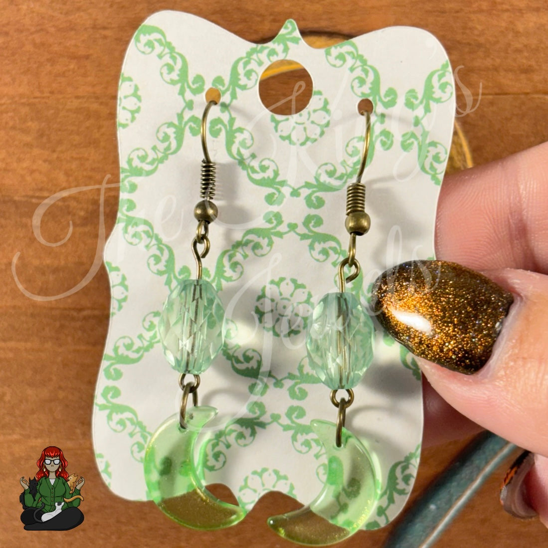 Katie - Green Glass Crescent Moon Drop Earrings!