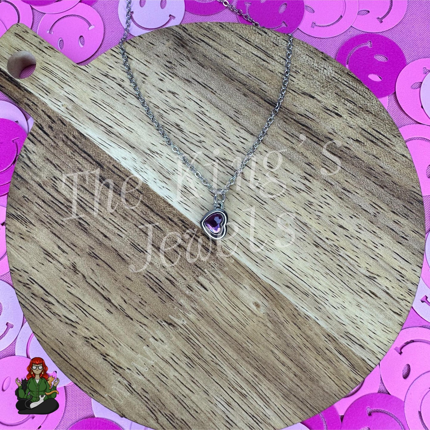 Ella - Pink Rhinestone Heart Necklace!