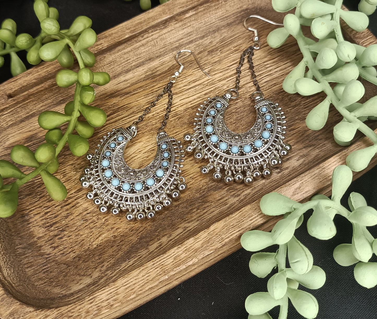 Gladys - Blue & Silver Pendant Earrings!